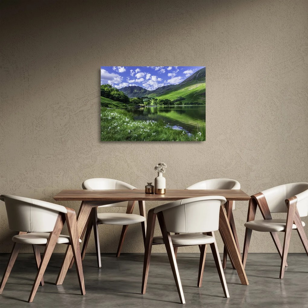Obraz na szkle - Krajobraz z jeziorem (70x50 cm)