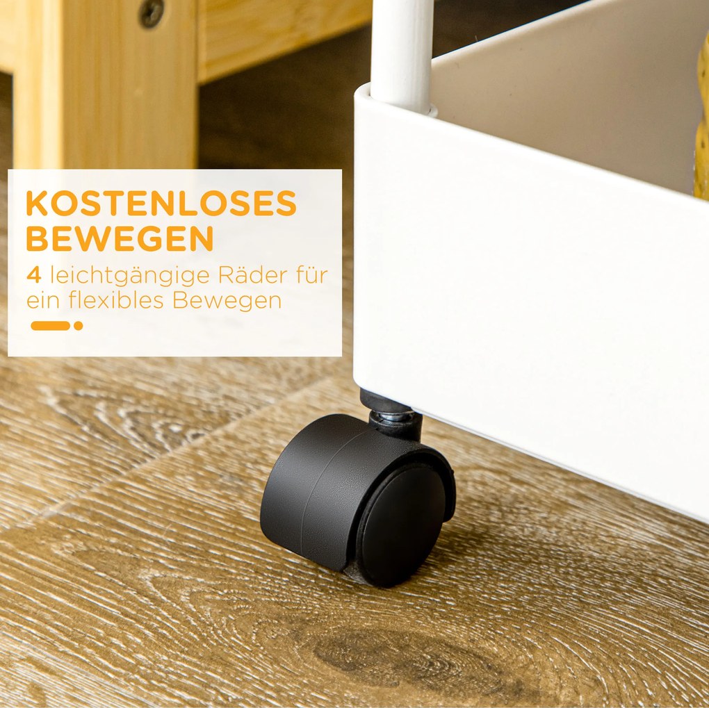 HOMCOM Wózek Kuchenny Niszowy z 4 Półkami 4 Hakami 4 Kółkami Biały 40x19x90cm | Aosom PL