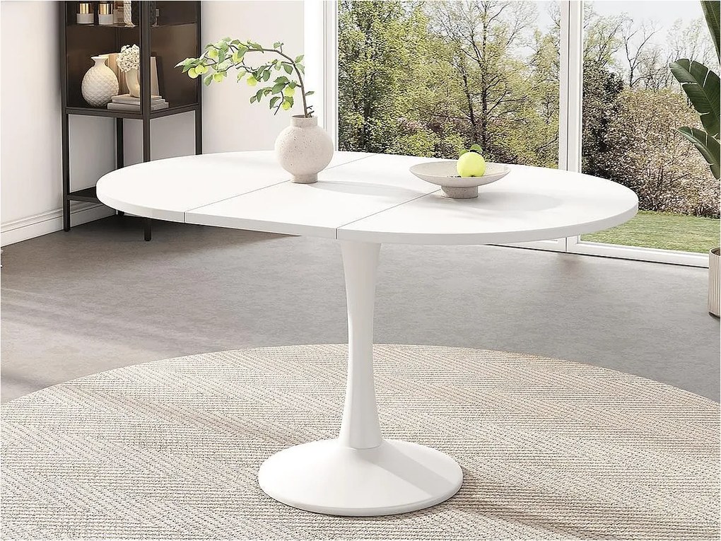Stół jadalny owalny składany - 100/140 x 100 x 75 cm - MDF - Biały