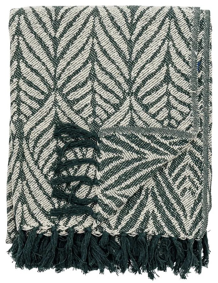 Zielono-beżowy koc z bawełny z recyklingu 130x160 cm Ugento – Bloomingville