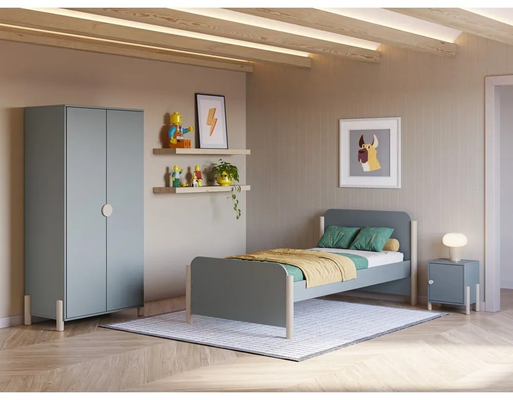 Szarozielona szafa dziecięca z litego drewna sosnowego 93x180x45 cm Enola – Marckeric