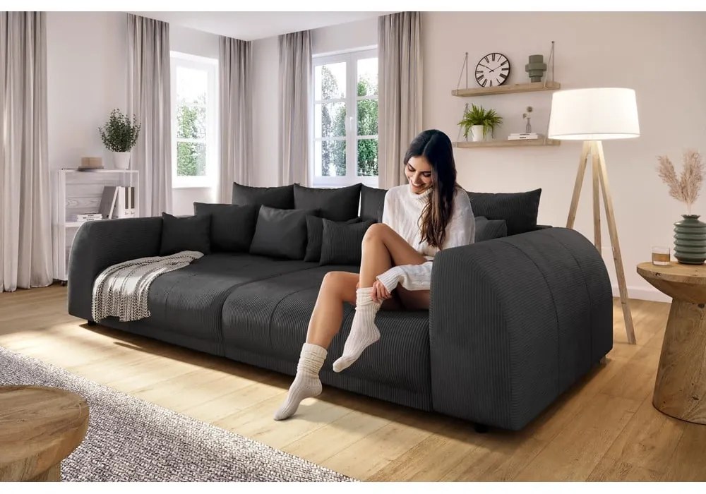 Czarna sztruksowa sofa 310 cm Vanessa – Ropez