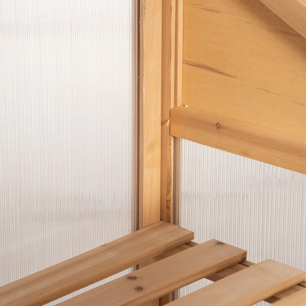 Outsunny Mini szklarnia, mała szklarnia z ramą drewnianą, oknami i podwójnymi drzwiami, 3 półki, 70Dł x 50Szer x 120Wys cm, Brązowa