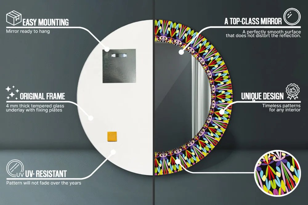 Psychodeliczny wzór mandali Lustro z nadrukiem dekoracyjne okrągłe