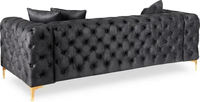 Sofa SORRENTO 3S Trzyosobowa Czarna Welurowa Glamour