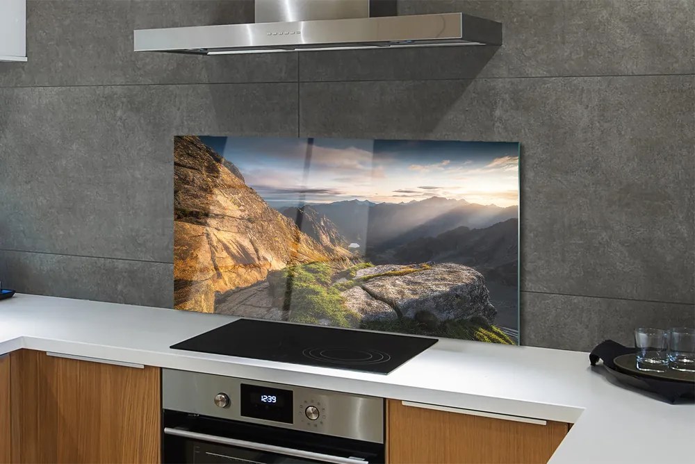 Panel szklany do Kuchni Wschód Słońca nad Granią