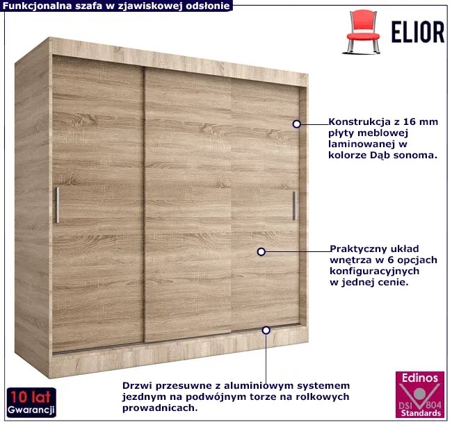 Szafa przesuwna 200 cm dąb sonoma - Erco 6X
