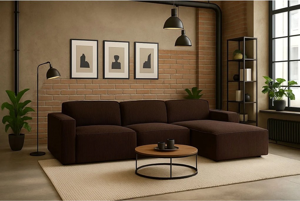 Narożnik w kształcie L Cursal, tkanina Poso, Brązowy, Prawy