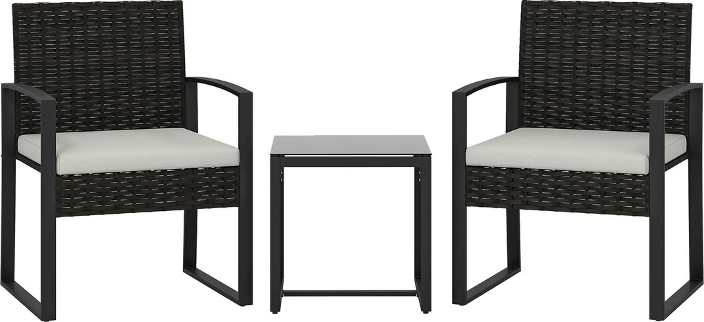 Outsunny Zestaw bistro z rattanu, 3-częściowy zestaw mebli ogrodowych z 2 krzesłami, stolik kawowy, odpinane poduszki, kremowo-biały | Aosom PL