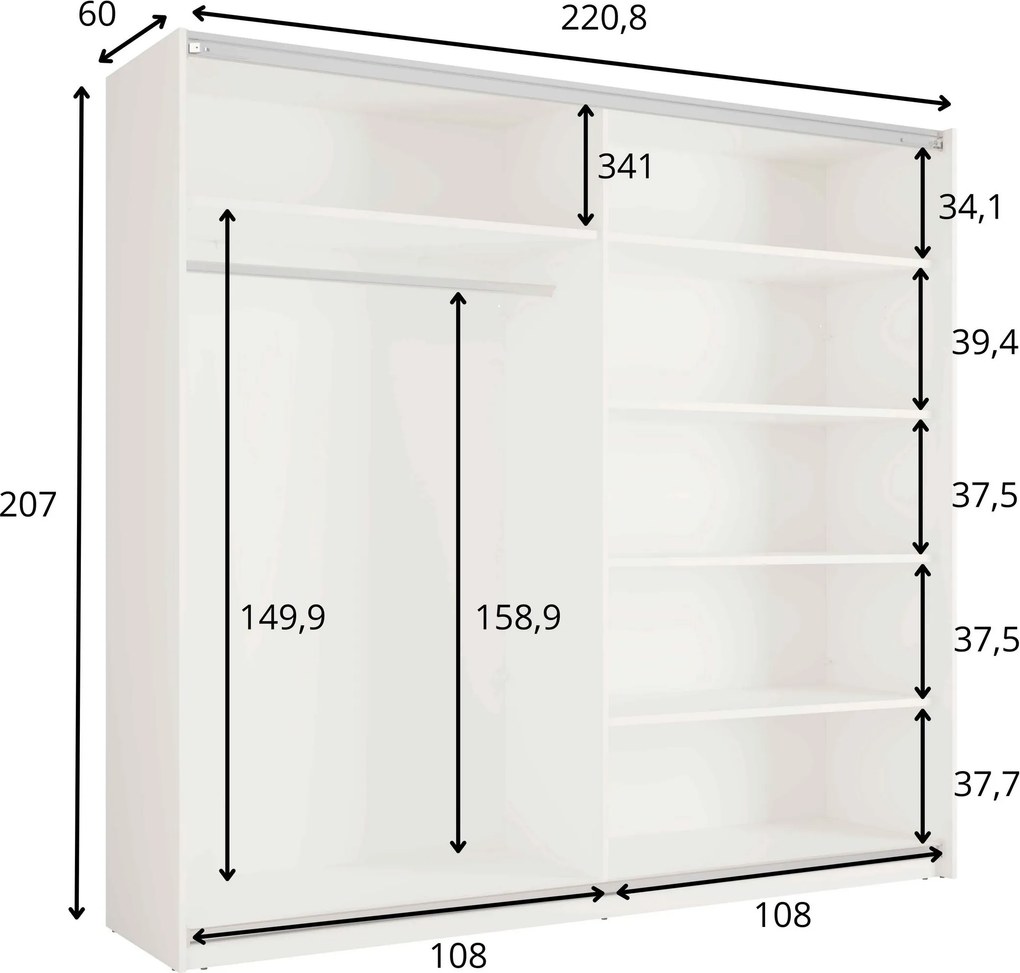Szafa Przesuwna RADEN 221 cm z Lustrem Szafa Dwudrzwiowa, Odcienie beżu