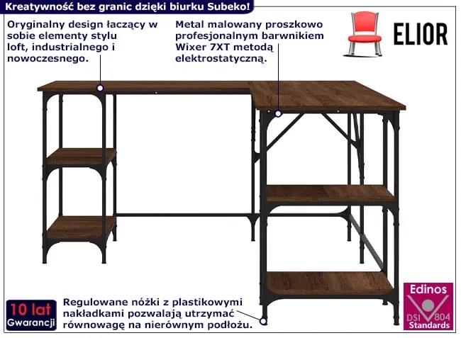 Industrialne Biurko Narożne Gamingowe Brązowy Dąb N7-F62