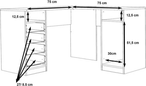 Białe biurko narożne z kontenerkami NET106 OFDB125-120