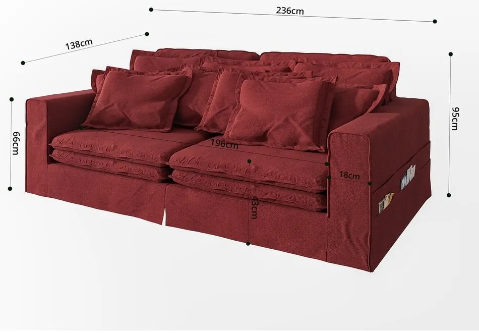 Czerwona sofa 236 cm Nora – Ropez