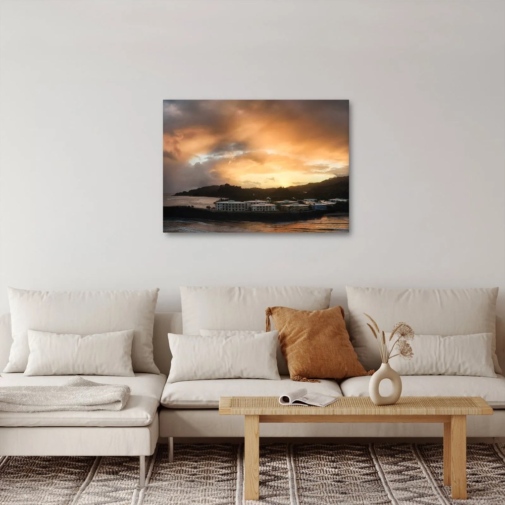 Obraz - plaża z pochmurnym niebem (70x50 cm)