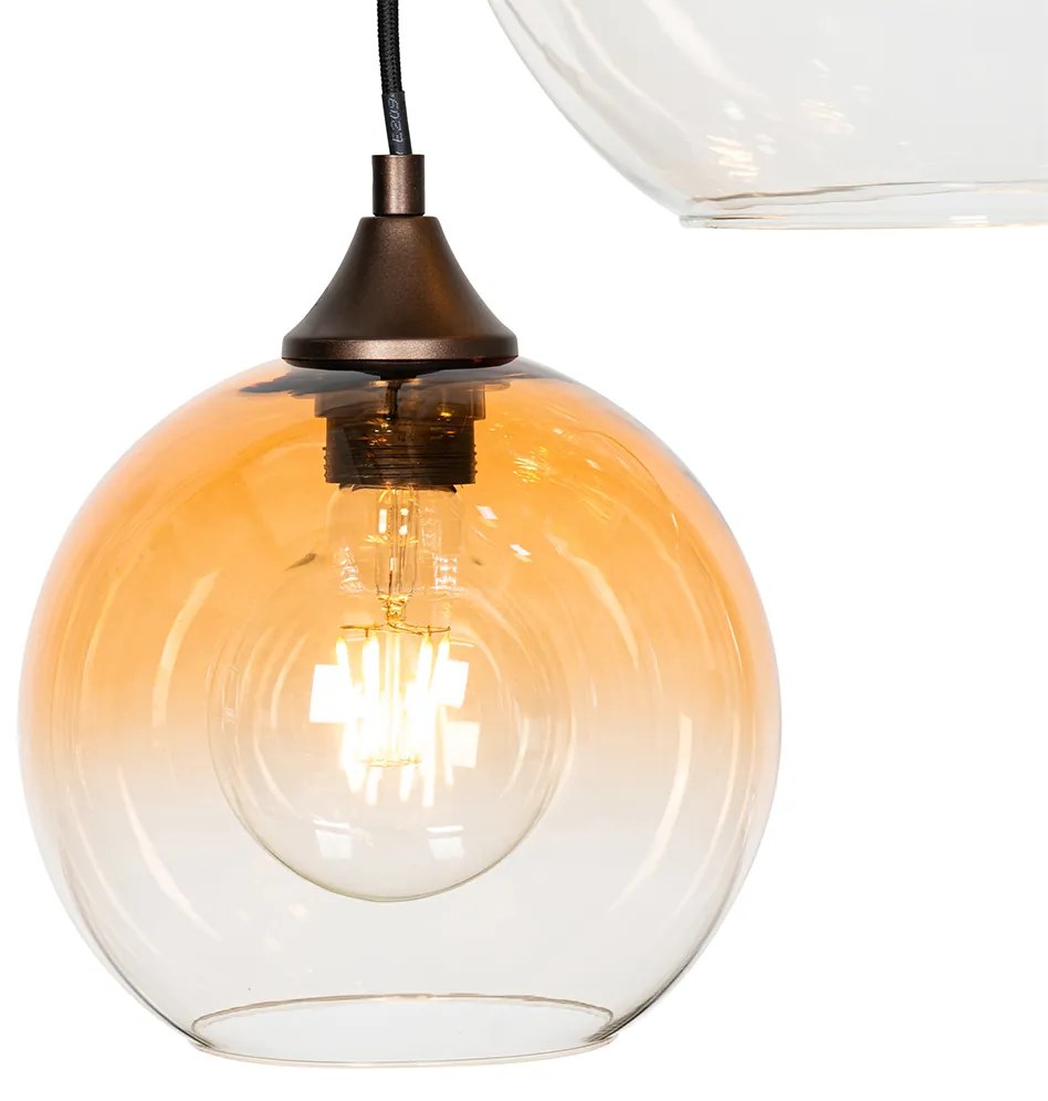 Lampa wisząca w stylu art deco ciemny brąz z bursztynowym szkłem 7-świateł - Sandra ArtDeco Oswietlenie wewnetrzne