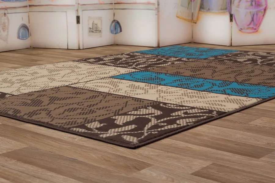 Dywan nowoczesny Luna Elements  Patchwork  Brązowo-Niebieski 160 cm x 225 cm