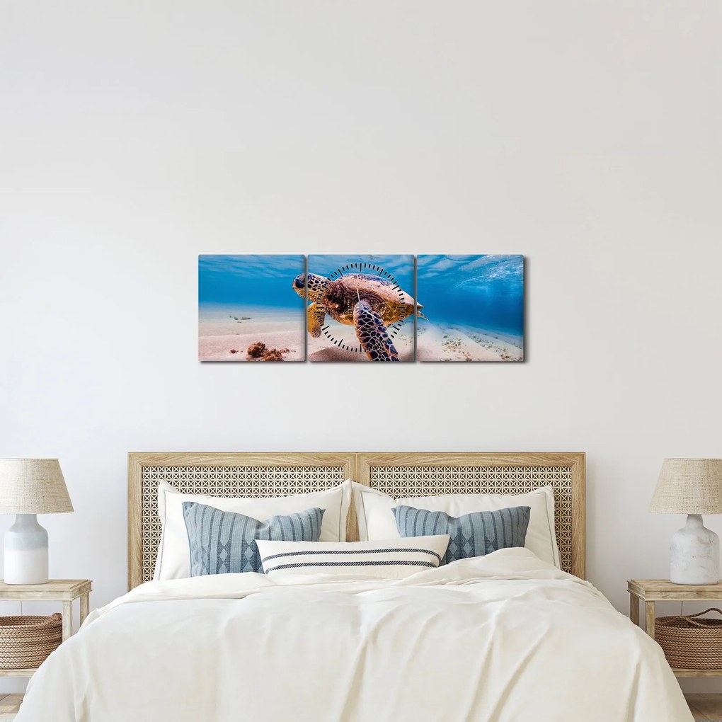 Obraz żółwia w oceanie (z zegarem) (90x30 cm)