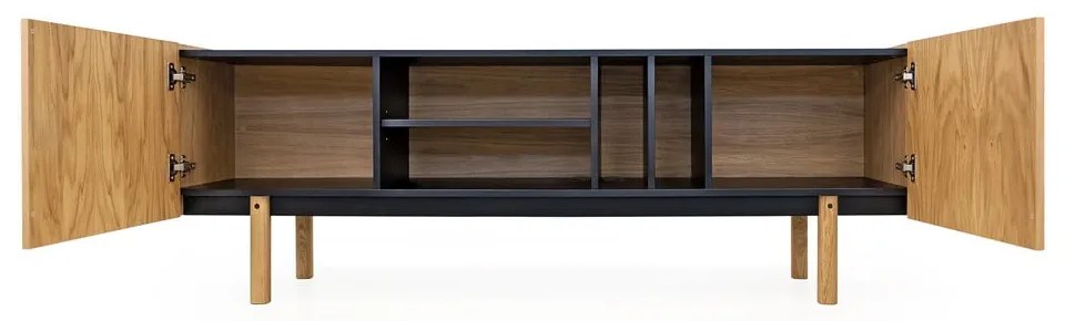 Czarno-naturalna szafka pod TV w dekorze dębu 175x60 cm Porto – Woodman