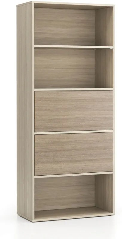 Regał biurowy wysoki LAYERS, 2 schowki, 800 x 400 x 1905, dąb naturalny / dąb bejcowany