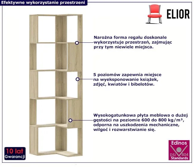 Narożny regał otwarty wielopoziomowy dąb sonoma - Kegi