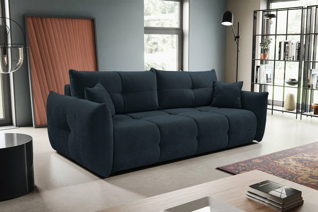 Masseno Sofa MODA z funkcją spania i pojemnikiem na pościel, Rozkładana sofa - Granatowy, WIND 77