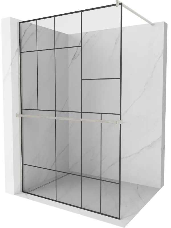Mexen Kioto+ ścianka prysznicowa z półką Walk-in 110 x 200 cm, czarny wzór, nikiel szczotkowany - 800-110-121-97-78