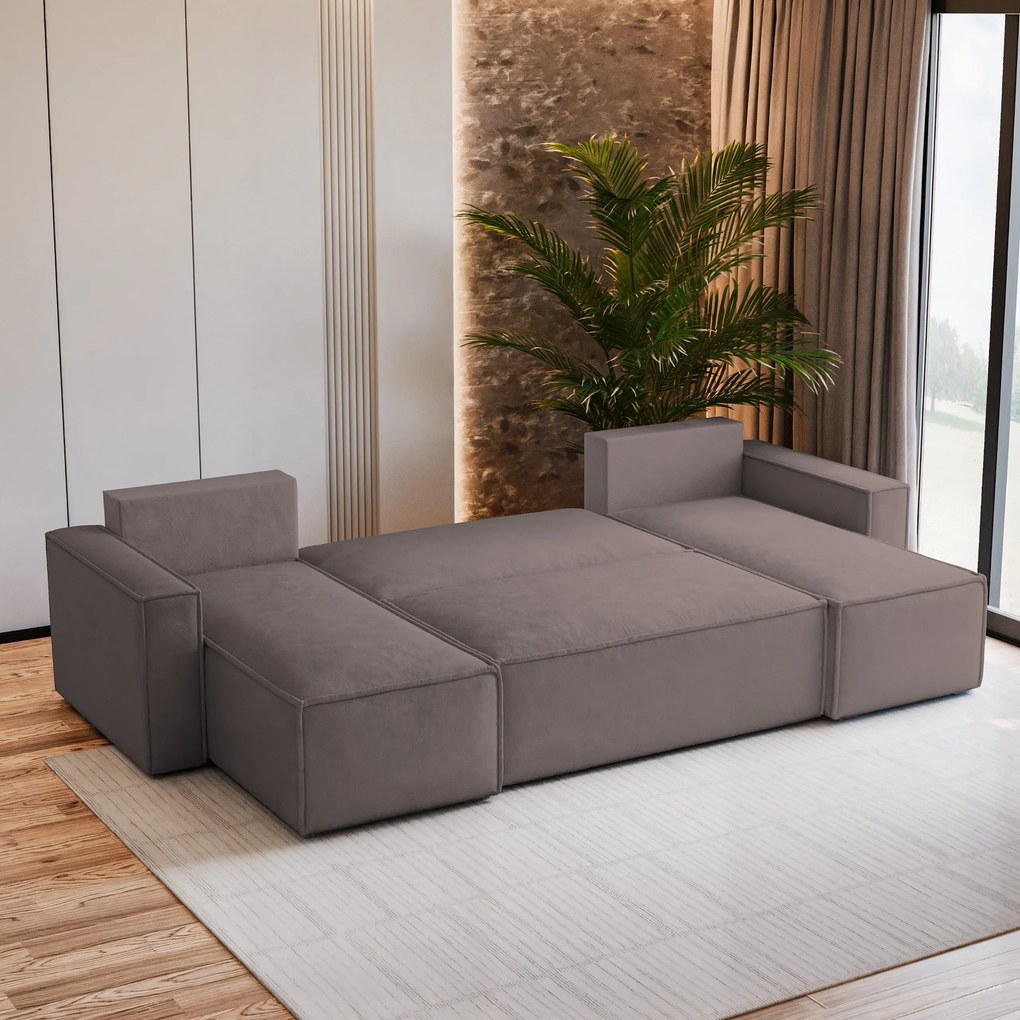 Masseno Narożnik PESANO z funkcją spania i pojemnikiem na pościel Narozniki U, Rozkładana sofa - Wrzosowy, MONOLITH 62