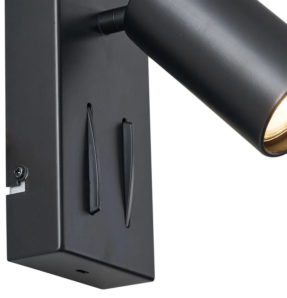 Nowoczesny kinkiet czarny 2-punktowy z możliwością przechylania i portem USB-C - Lesly