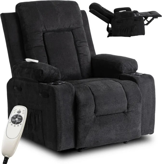 Fotel Masujący BOX 2 Rozkładany z Podnóżkiem Czarny Nowoczesny