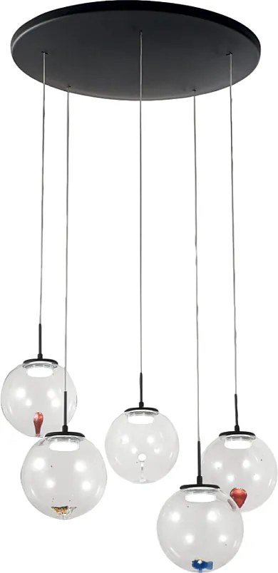 Ariel - 5-punktowa okrągła lampa wisząca o kształcie Fabas Luce - 35W ściemnialna dioda LED - Przezroczysta okrągła rozeta sufitowa o średnicy 50 cm