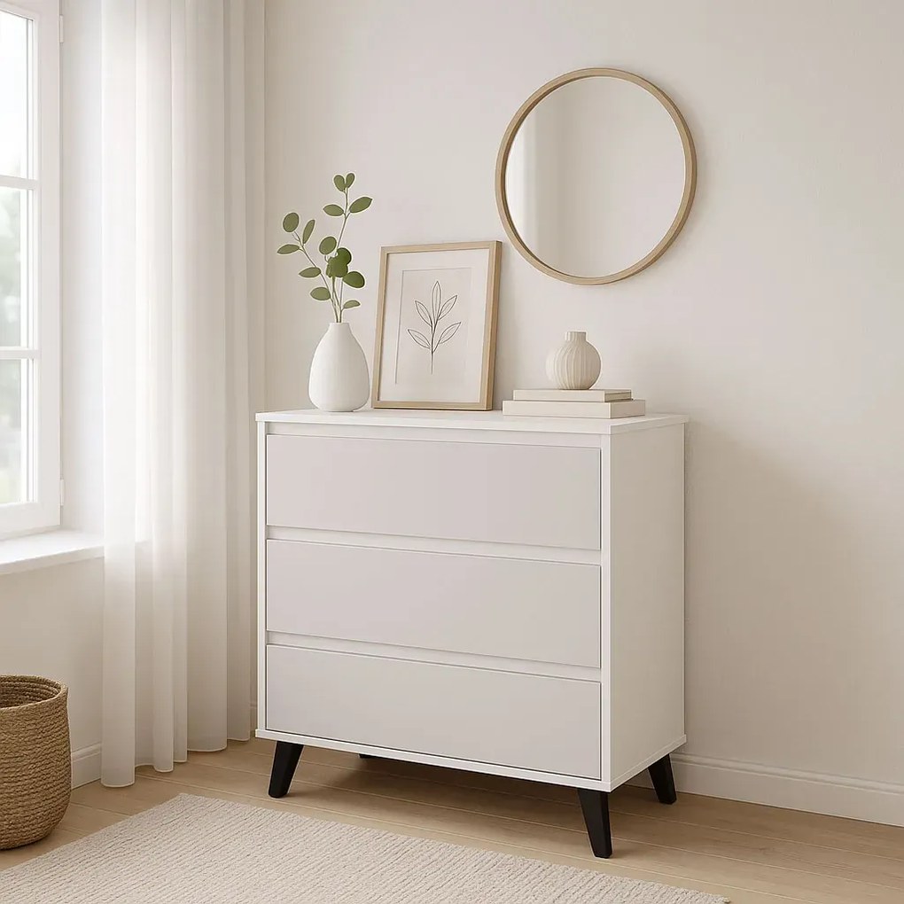 Komoda z 3 szufladami w stylu skandynawskim biały + kaszmir L8-C54