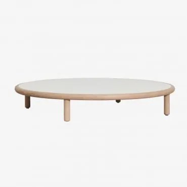 Okrągły Stolik Kawowy Do Ogrodu Z Drewna Akacjowego Olivia Biały Gardenia – Jasnobrązowy Acacia & Ø100 Cm - Sklum