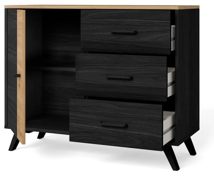 Czarno-naturalna niska komoda w dekorze dębu 92x81 cm Texas – Marckeric
