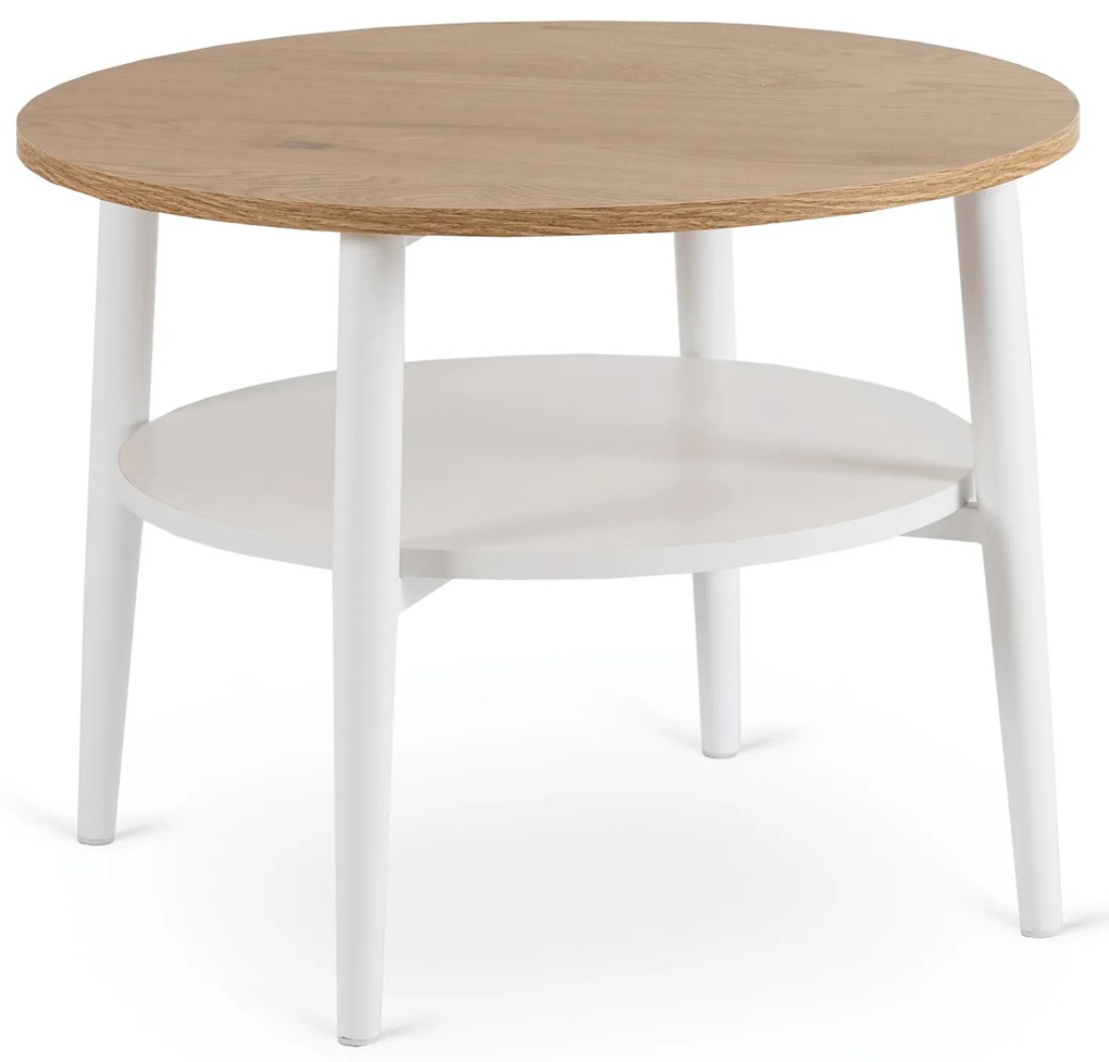 Stolik Kawowy Okrągły PAULO 60 cm Dąb/Biały Skandynawski