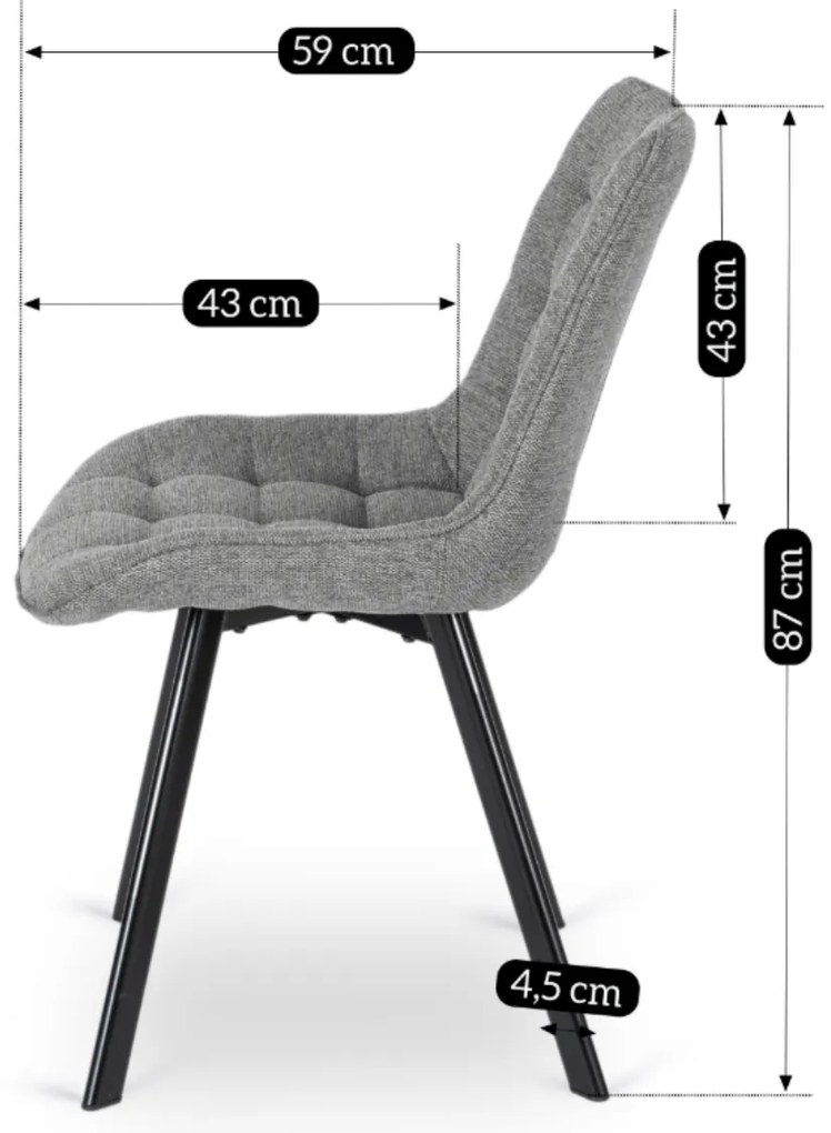 Krzesło Tapicerowane do Salonu RICK 2 Szare Nowoczesne Loft