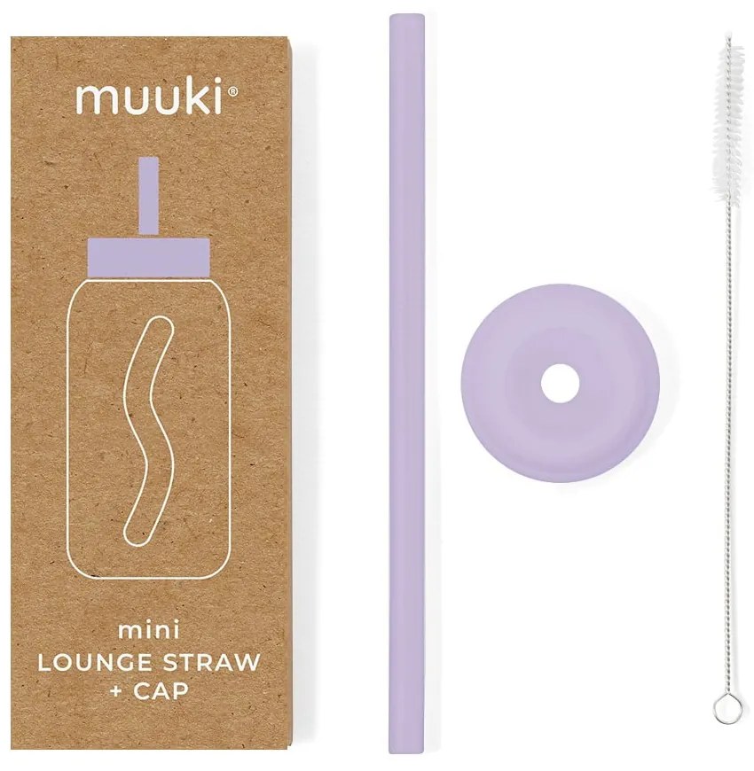 Silikonowa słomka z wieczkiem i szczoteczką w komplecie Pastel Lilac – Muuki