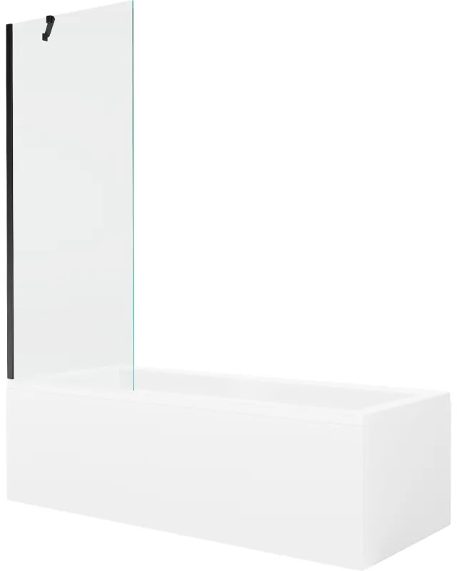 Mexen Cubik wanna prostokątna 150 x 70 cm z obudową i parawanem 1-skrzydłowym 70 cm, transparent, czarny - 550315070X9507000070
