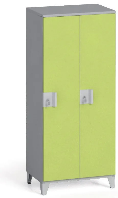 Szafa ubraniowa, 2-drzwiowa, 1400 x 600 x 400 mm, demontaż, zamek obrotowy, szary/zielony