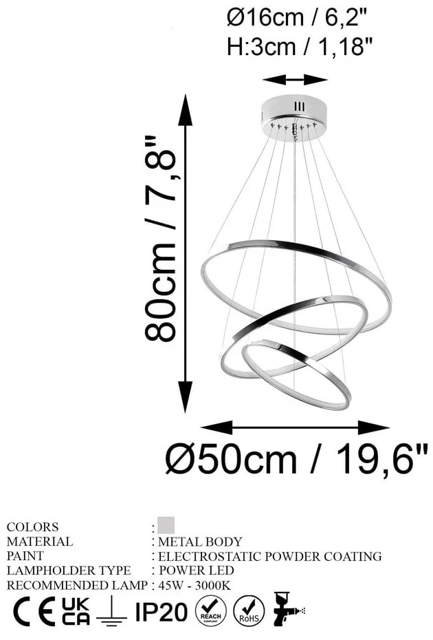 Lampa wisząca LED w kolorze srebra ø 50 cm Simit – Opviq lights