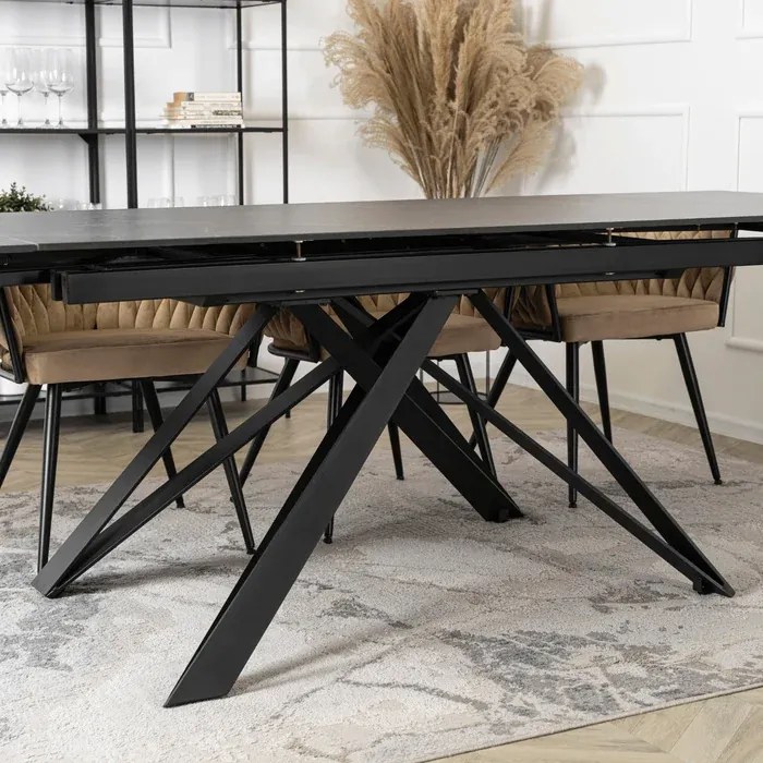 Stół Rozkładany Prostokątny MAXIME 160-240 cm Ceramiczny Czarny Marmur do Jadalni Loft