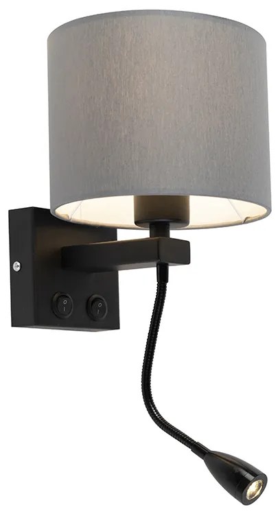 Nowoczesna lampa ścienna czarna z szarym kloszem - Brescia Nowoczesny Oswietlenie wewnetrzne