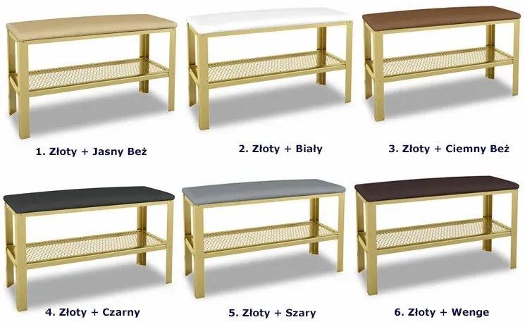 Siedzisko z półką na buty w stylu glamour złoty + biały - Sagal 3X