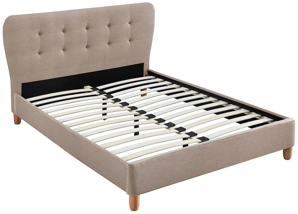 Łóżko 140 x 190 cm z pikowanym zagłówkiem - Tkanina - Beż - ELIDE