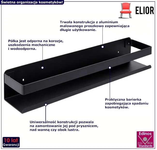 Aluminiowa czarna półka łazienkowa 30 cm K9-Z13