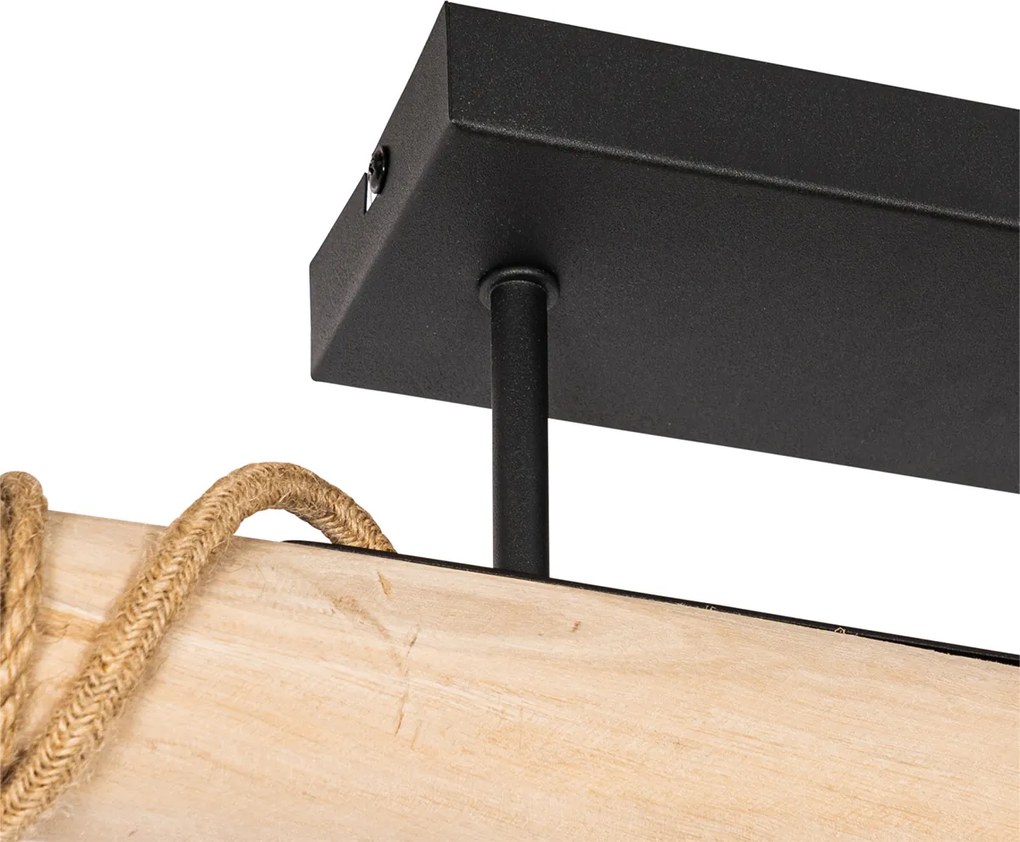 Rustykalna lampa wisząca czarna z drewnem 3-światłowa - Yura