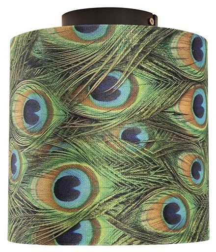 Lampa sufitowa z abażurem z aksamitu w kolorze pawia ze złotem 20 cm - Combi Black klasyczny/Antyczny Oswietlenie wewnetrzne