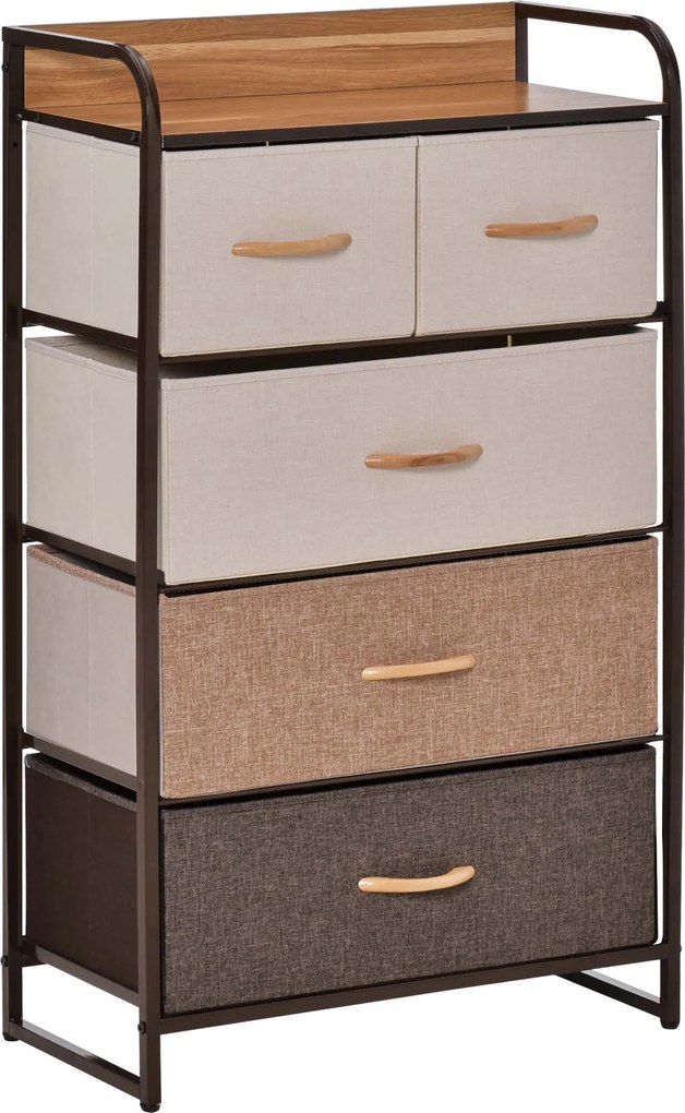 HOMCOM Komoda z 5 składanymi szufladami z tkaniny, półka, stabilna stalowa rama, 58 x 29 x 99 cm