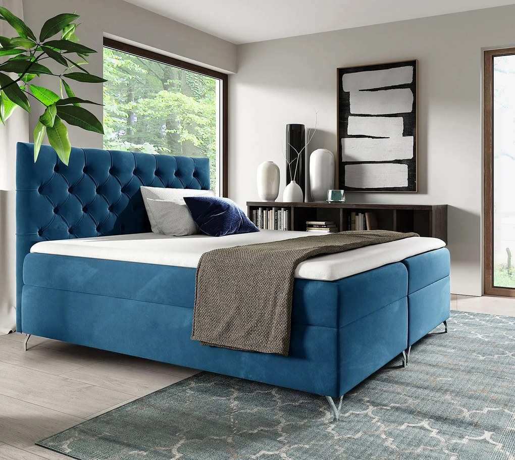 Niebieskie łóżko kontynentalne z pojemnikiem 5 rozmiarów M0-Z71