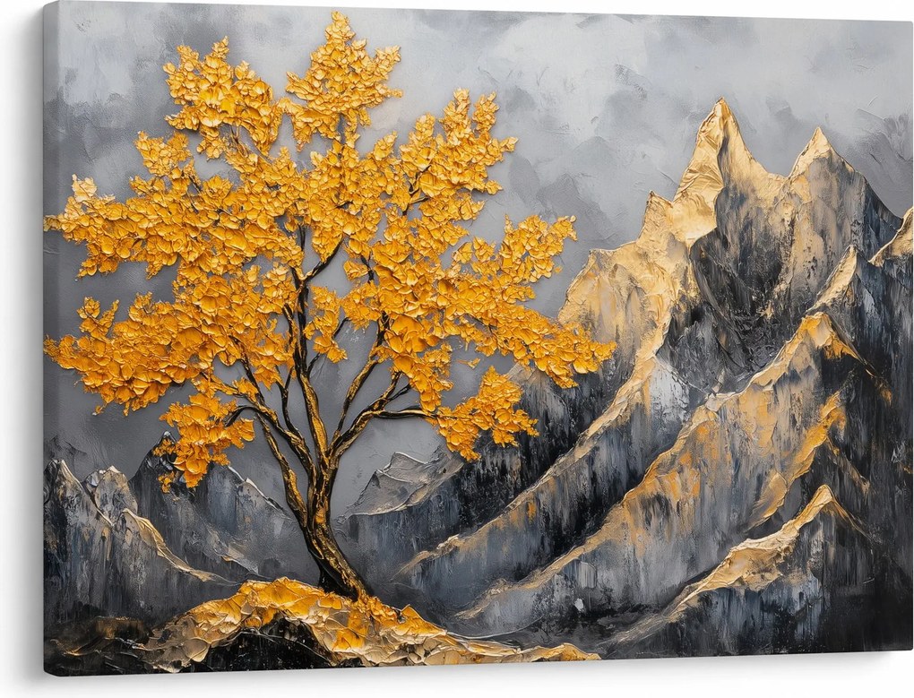 Obraz – Złote drzewo w górach (70x50 cm)