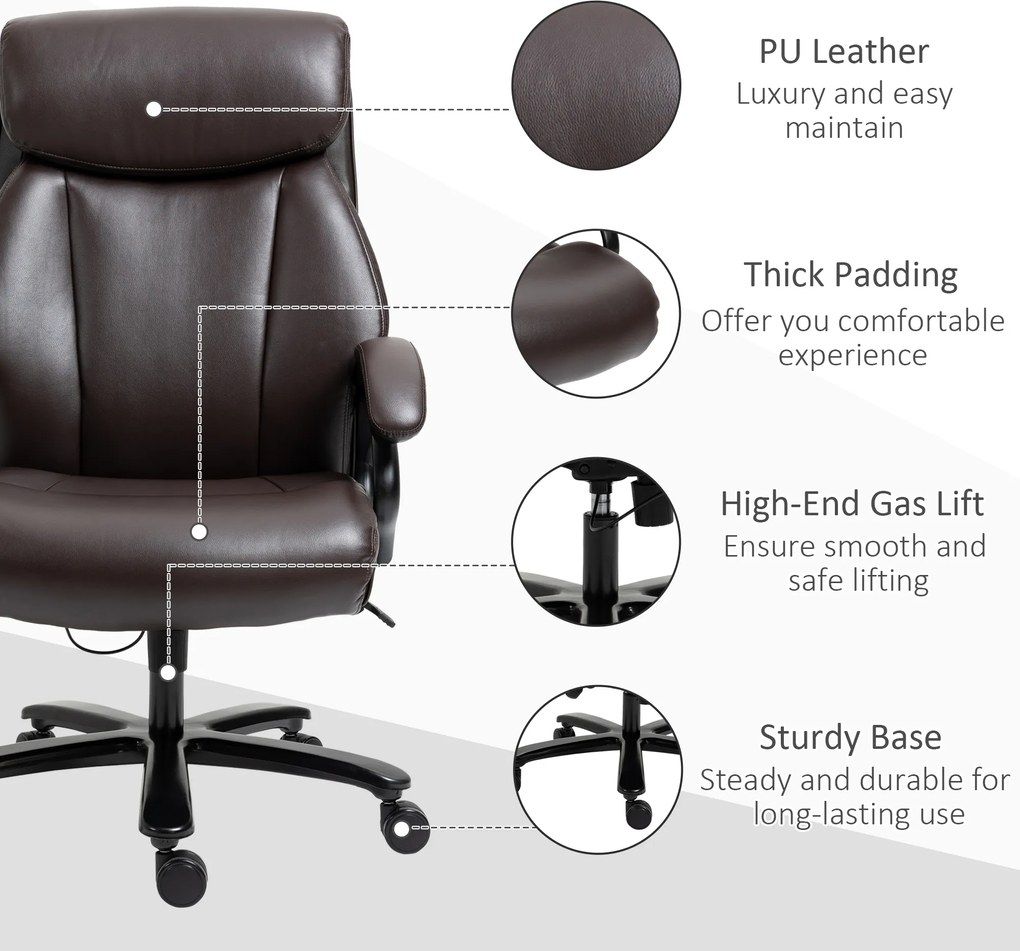 Vinsetto Fotel biurowy obrotowy z regulacją wysokości funkcja przechylania skóra PU brązowy | Aosom PL